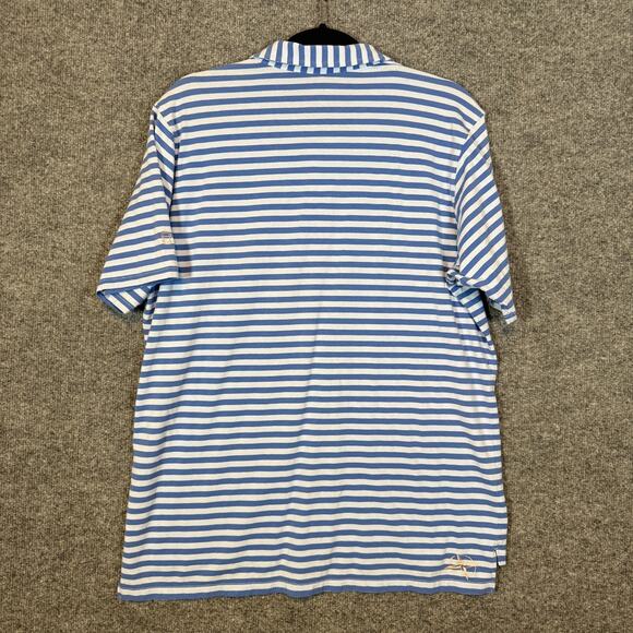 B Draddy Shirt Mens Medium Blue Striped Polo Short Slv Performance Golf Athletic - Picture 8 of 9